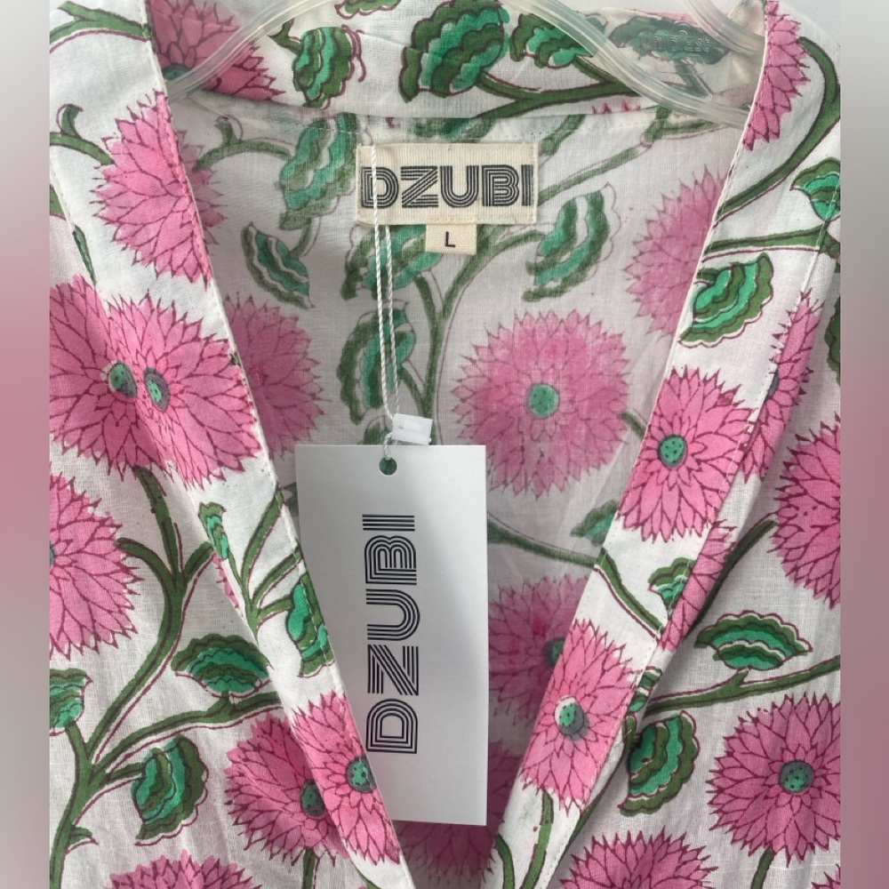 NWT Dzubi Hand Block Printed Maxi Button Down Shirt Dress Womens L Floral Boho - Picture 6 of 11